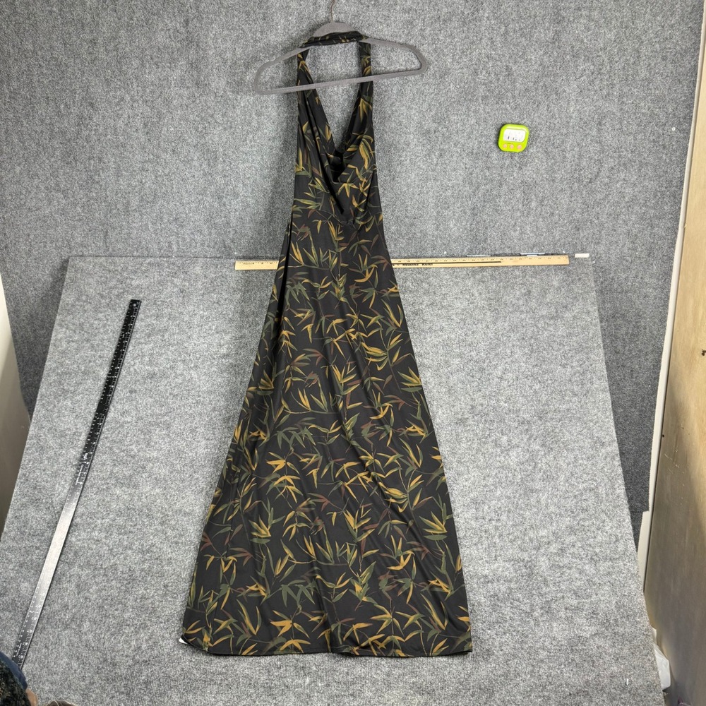 WeWoreWhat Dress Womens Size M Black Bamboo Print Cowl Neck Halter Maxi Gown NWT